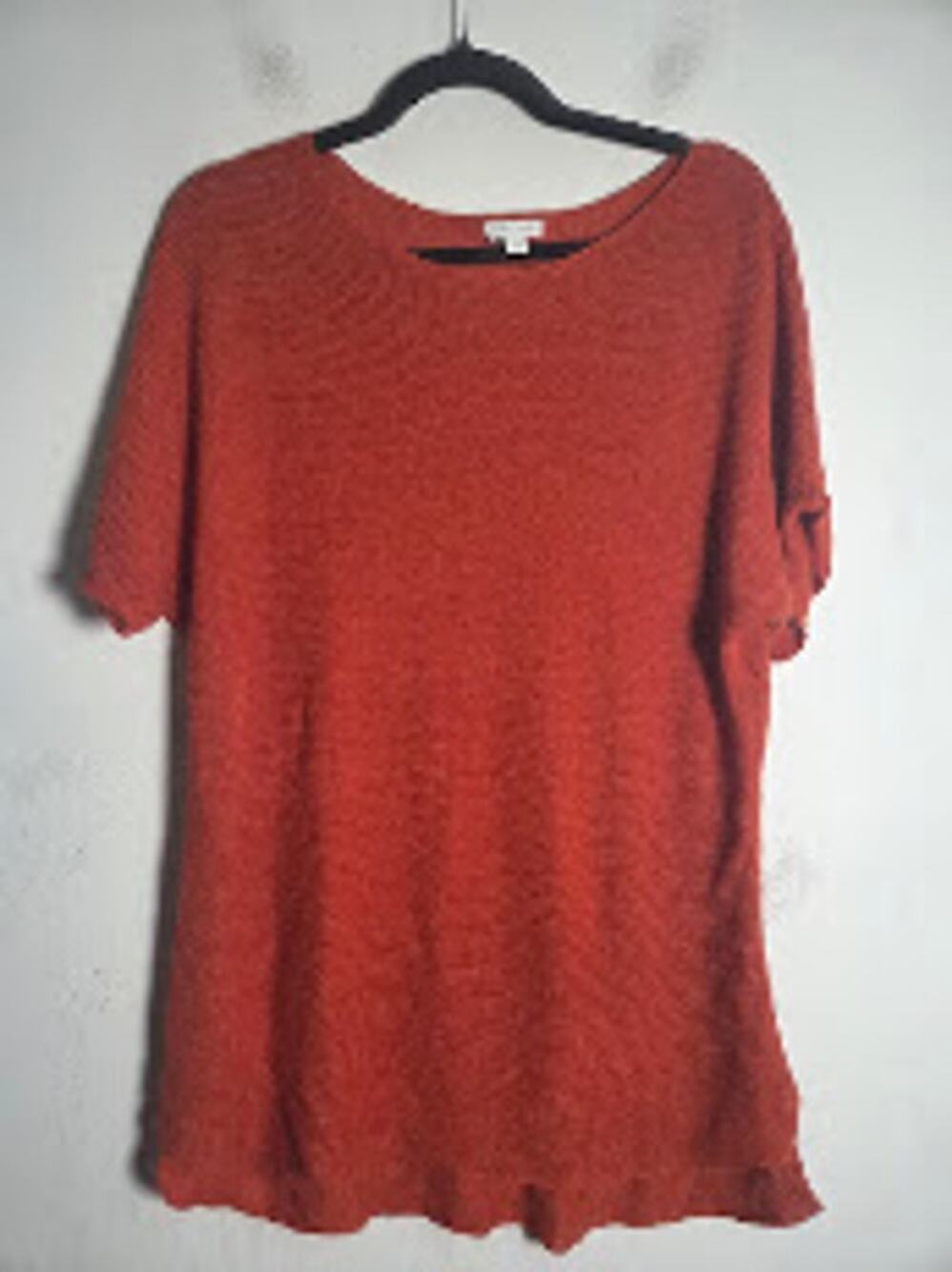 J.Jill Burnt Auburn Orange Linen Yarn Knit Boxy Tunic Sweater Blouse size XS